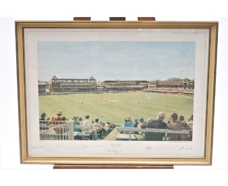Limited Edition signed Cricket print, 'England v Australia 1980 at Lord's' by Arthur Weaver, framed and glazed, signed by 11 