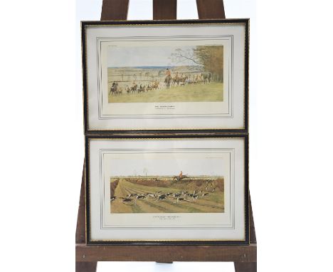 Cecil Aldin, two hunting prints "The Huntsman" and "The Whip" 26 x 71 cm and two others.