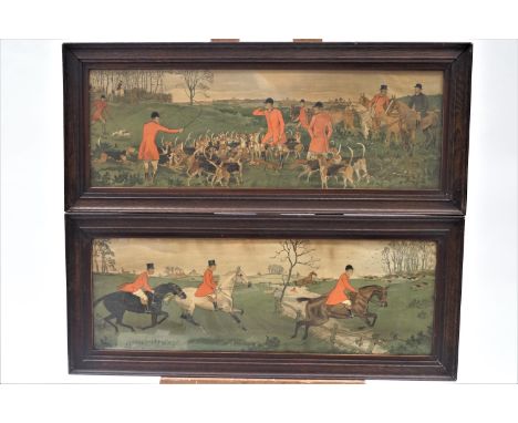 After Cecil Aldin, Three Hunting prints, View Halloo, The Chase and The Kill, 27cm x 82cm