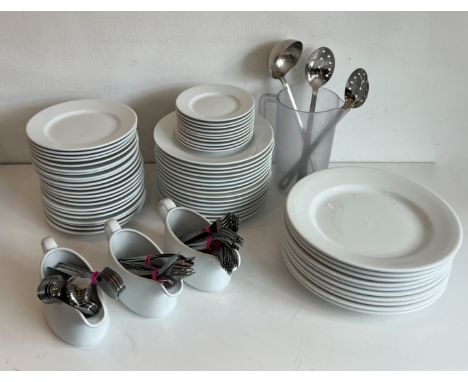 A large quantity of white glazed hotel / catering style dinner ware - by 'th tableware' (vitrified hotelware), comprising 10 