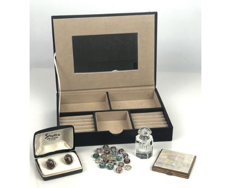A collection of nineteen Pandora style silver and glass beads - together with a single similar enamelled bead; a faux-leather