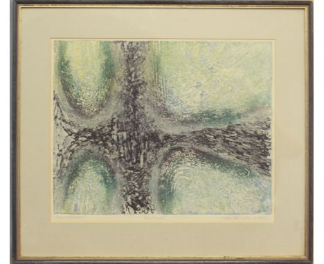 Krishna Reddy (Indian, 1925-2018) 'Tree Trunk' colour etching on paper, signed, titled and inscribed 'Imp. by the artist' to 