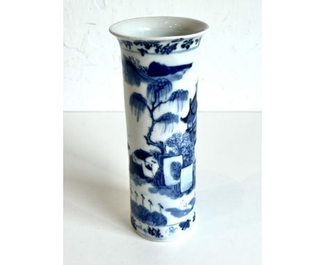 A Chinese blue and white porcelain sleeve vase - probably late 19th / early 20th century, four character Kangxi mark to base 