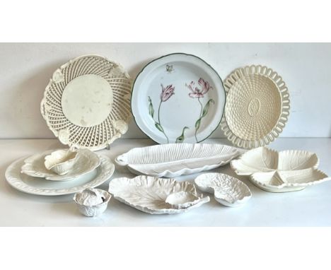 A small group of white and cream glazed china, including leaf plates and bowls - 20th century, including Wedgwood, Burleigh a