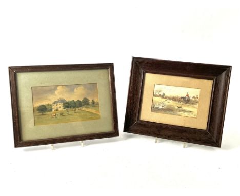 A 19thC watercolour of a grand house and grounds (Mountgerald), nr Dingwall, Rosshire. Old information label to reverse of fr