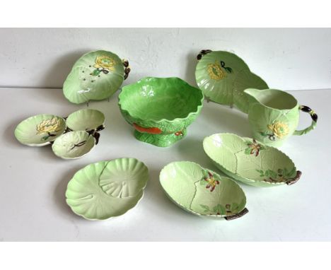 A small collection of Carlton Ware Water Lily and Apple Blossom&nbsp;leaf moulded china - mid-20th century, all except one wi