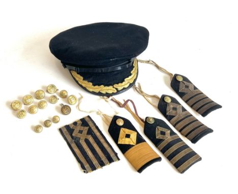A mid-20th century merchant seaman's trunk - the wooden bound 'Vulcanised Fibre'&nbsp;trunk in dark blue finish, the lid with