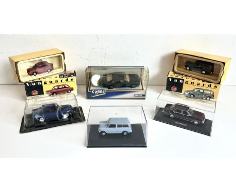 Six diecast model cars by Pauls Model Art, Vanguards, Corgi, Oxford Diecast and Ediciones de Prado - comprising five 1/43 sca