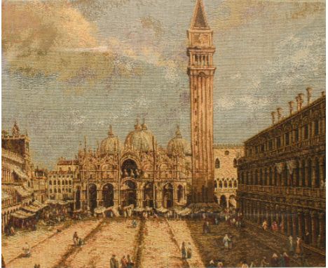 A machine made tapestry picture of St Mark's Square, Venice - second half 20th century, 30 x 45cm, in a wooden frame.