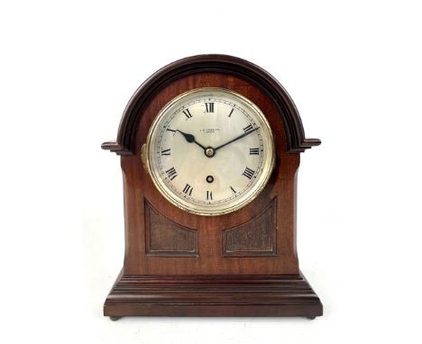 A 1920s mahogany 30 hour mantel clock - in the George III style, retailed by J. B. Yabsley of London, with a silvered 12.5cm 