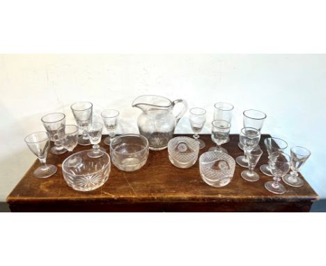 A collection of nineteen 19th century drinking glasses and wine glass rinsers - comprising four 19th century rummers, two pla