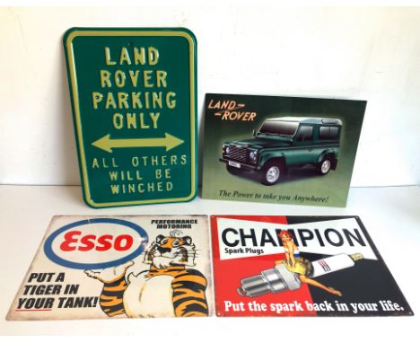 Two vintage style Land Rover printed metal 'enamel' style signs - one in pressed metal by Find The Three Daughters Limited, '