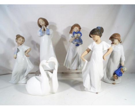 A collection of Lladro and Nao figurines all depicting young girls, largest approx 23 cm (h) and a Moments by Coalport figuri