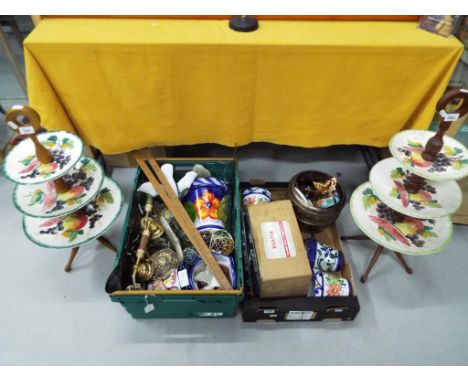 A mixed lot to include vintage telephones, household scales, glazed ceramic garden wall pots and other garden ornaments, meta