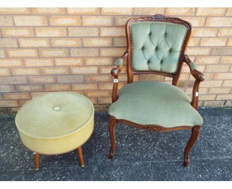 A button back bedroom chair and a Sherborne upholstered footstool