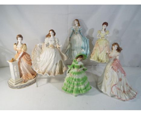 Six ceramic lady figurines to include Coalport, Royal Worcester and similar to include Lady Sylvia from the English Rose Coll