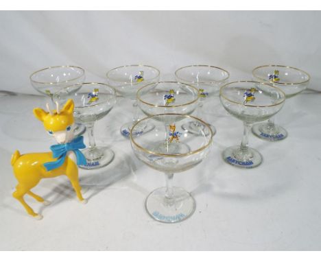 Babycham - eight vintage Babycham glasses and a Babycham fawn model. Estimate £20 - £40