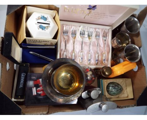 A good mixed lot to include a a set of six Blueno dessert forks, a Fisher Space Pen, a vintage Polly Pocket, a diecast model 