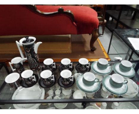 A Portmeirion Pottery coffee set in the Magic City pattern designed by Susan Williams Ellis comprising coffee pot, cream jug,