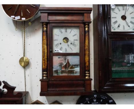 A Waterbury 'Column Empire' wall or shelf clock, the mahogany case flanked by gold finished baluster form columns, opening do