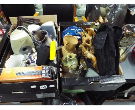 Two boxes containing a mixed lot to include electrical items, vintage cameras, ceramics, glassware and other (2)