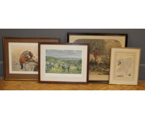 An early 20th century hand coloured map of Holland, a coloured lithograph of a working dog, pencil signed, after Leon Danchin