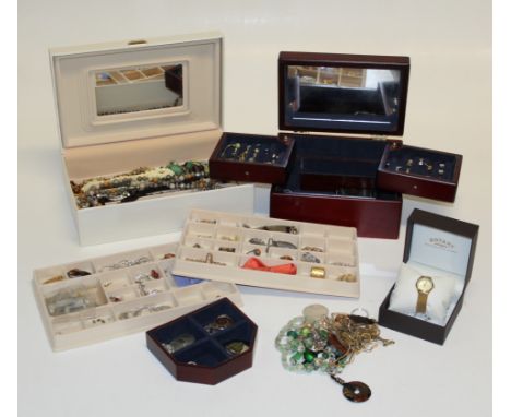 A large collection of costume jewellery to include earrings, necklaces, etc, lady's boxed Rotary watch, 9ct Egyptian pendant 