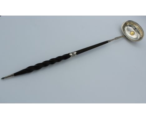 Georgian ladle set with rare 1718 quarter guinea. 40cm long. 54gm