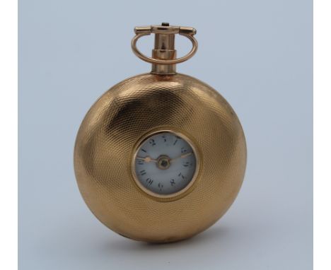Rare cased verge fusee dial keywind pocket watch. Enamel dial. Serial number 3756. 18ct engine turned case, well hallmarked f