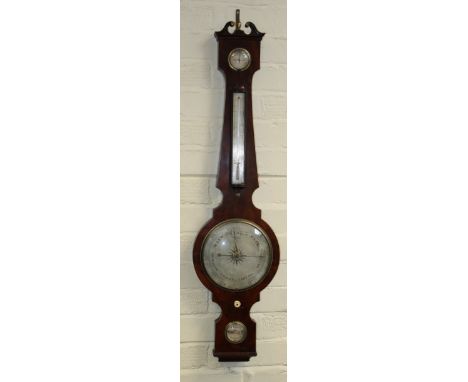 J Long, London. A George III mahogany four function wheel barometer. 103cm