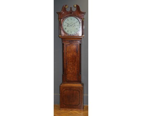 T Mason, Chesterfield. An early 19th century oak longcase clock, the twin train eight day movement striking upon a bell, face