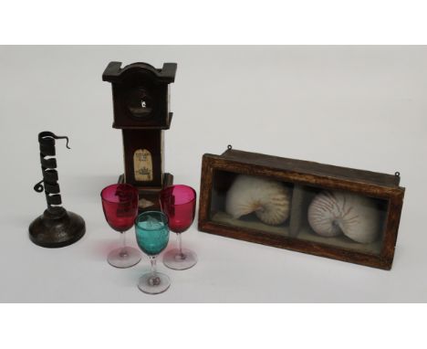 A 19th century mahogany and bone ' scrimshaw' inlaid pocket watch case, fashioned as a longcase. ' To Capt. A Potter, from Th