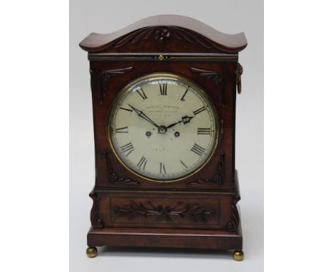 Philip Brothers, 31 Cockspur Street, Pall Mall. A William IV mahogany cased bracket clock. The named backplate sup[porting a 