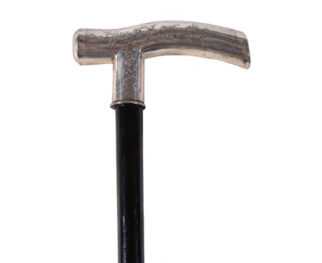  A Chinese export silver handled walking stick by Luen Wo   (LW, a chopmark), the top of the handle with four characters in r