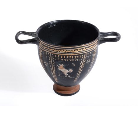  A Gnathian ware skyphos,   Greek South Italy, circa 4th century BC, the exterior decorated with encircling bands of cream an