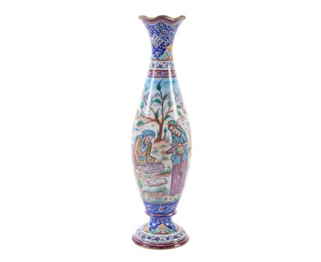  A Qajar enamel vase  , Persia, late 19th century, brightly coloured, 27cm high  