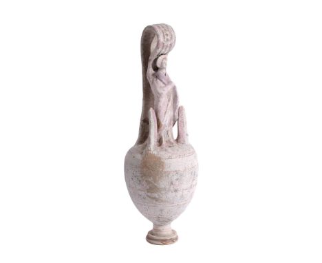  A Canosan pottery false oinochoe,   circa 3rd century BC, the ovoid body decorated in pale pink slip with traces of a darker