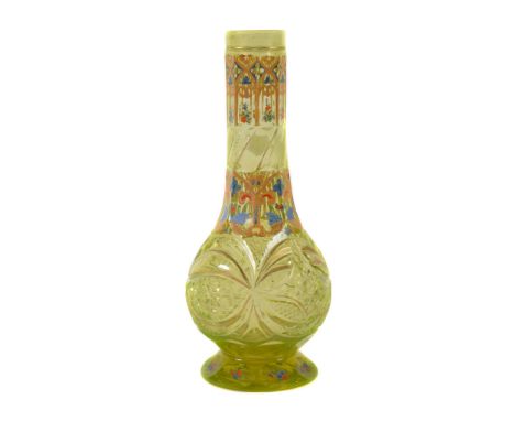  A selection of Bohemian/Czech or Beykoz glass for the Near Eastern market  , comprising: a green/yellow cut-glass bonbonnier