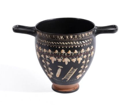  A Gnathian ware skyphos,   Greek South Italy, circa 4th century BC, the exterior decorated with incised encircling bands hig
