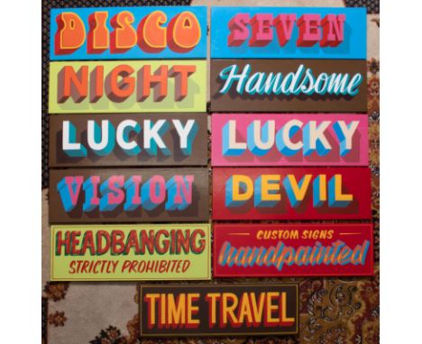 An original signwriters sign, hand painted in oil based enamel paint, the base colours mainly in oil based gloss on wood to i