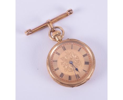 A Victorian 18ct yellow gold ladies keyless fob watch, hallmarked and engraved inside on the movement R J Barfoot &amp; Co, B