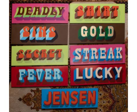 An original signwriters sign, hand painted in oil based enamel paint, the base colours mainly in oil based gloss on wood to i