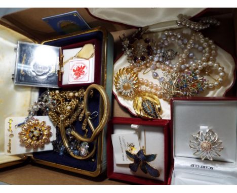 A large quantity of costume jewellery to include Rosita pearl charm choker, brooches, scarf clips, necklaces, earrings and ot