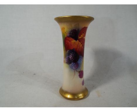 Royal Worcester - a flared vase hand painted with berries and leaves, signed Kitty Blake, 11.5cm (h) Est £70 - £90