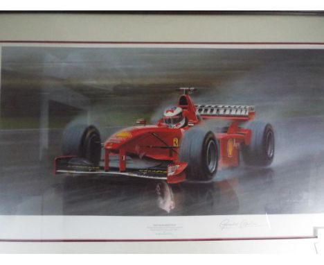 Gerald Coulson - a limited edition print depicting Michael Schumacher in his Ferrarri winning the British Grand Prix Silverst
