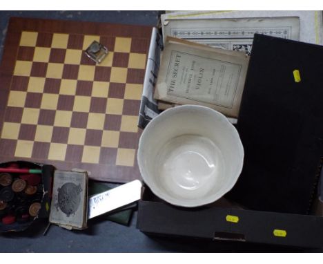 A good mixed lot to include a ceramic jardiniere, The Secrets of Beautiful Tones for a violin and related ephemera for violin