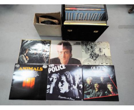 A small collection of 33 rpm and 45 rpm vinyl records to include Beatles, Rolling Stones, Police, Beach Boys and similar. 