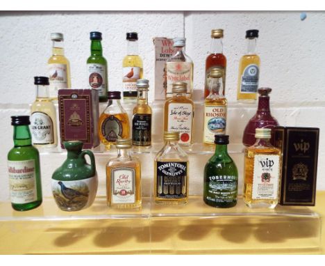 Eighteen miniature/taster bottles of malt and blended Scotch whiskies including 18 year old Isle of Skye malt whisky and King