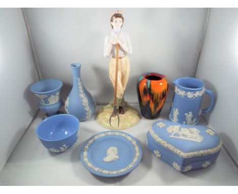 A lot to include a small quantity of Wedgwood Jasperware, Poole pottery vase and limited edition Coalport figurine, entitled 