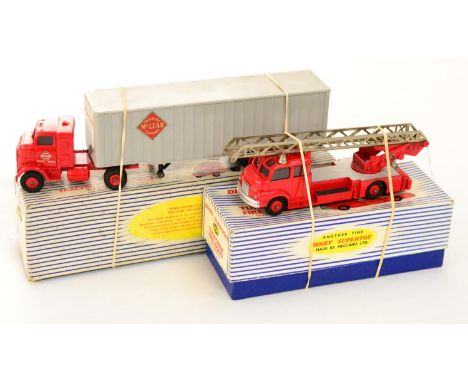 Dinky 948 McLeans Tractor Trailer (E, box G, some graffiti) and 956 Turntable fire escape, plastic hubs and glazing (E box G-
